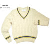 JAMES CHARLOTTE 3306 CRICKET CABLE VEE PULLOVER blanco x citron x azul画像