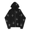 UNKNOWN BLACK CROSS RHINESTONE ZIP UP BLACK D3-06708-018-BK画像