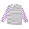 PLAY COMME des GARCONS MENS Small Red Heart Striped L/S T-Shirt GRAYxPURPLE画像